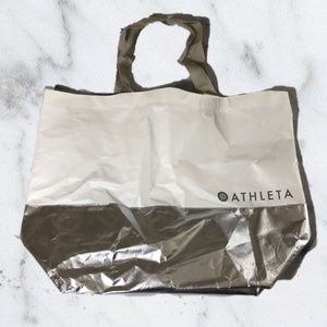 Athleta White & Silver Reusable Tote Shopping Bag